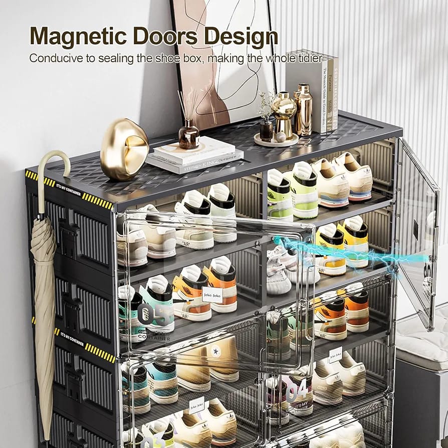 Foldable Shoe Storage Cabinet Rack, Multi-Layer Shoe Organizer Shelf With Doors