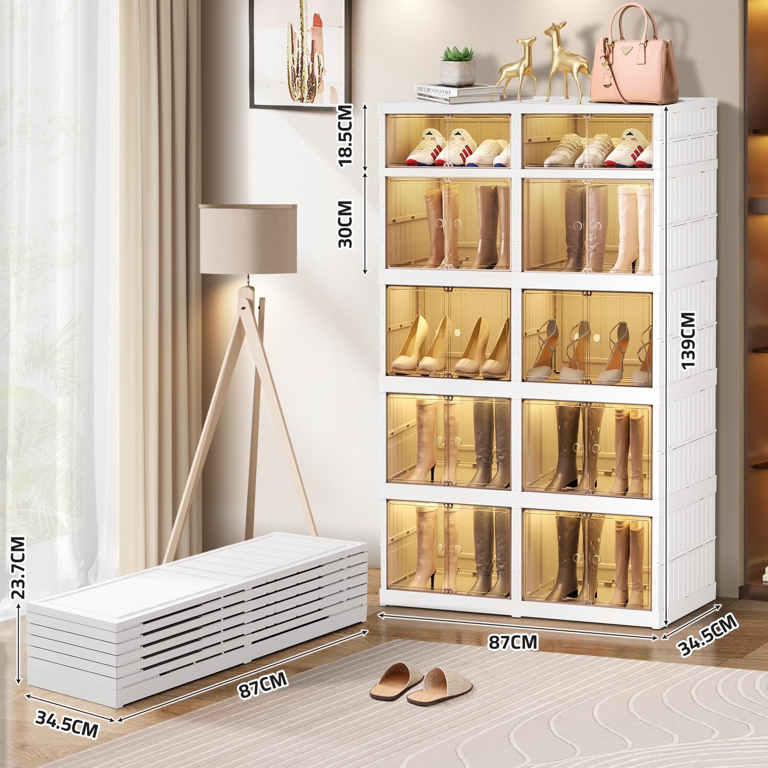 Multi-purpose Large Stackable Organizer For Home, Foldable Storage Kitchen Cabinet With Doors