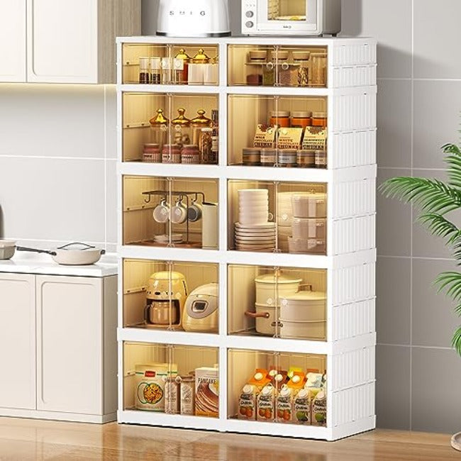 Multi-purpose Large Stackable Organizer For Home, Foldable Storage Kitchen Cabinet With Doors