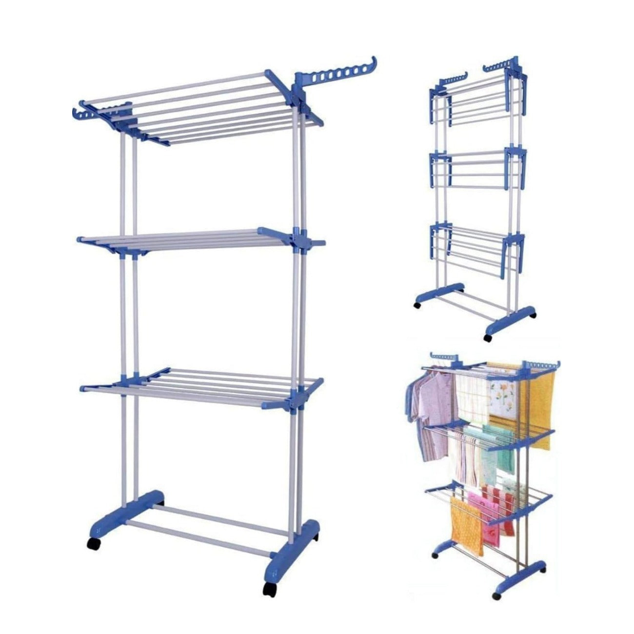 Folding 3 Layer Cloth Drying Rack Stand, Laundry Hanger Stand Indoor, Outdoor