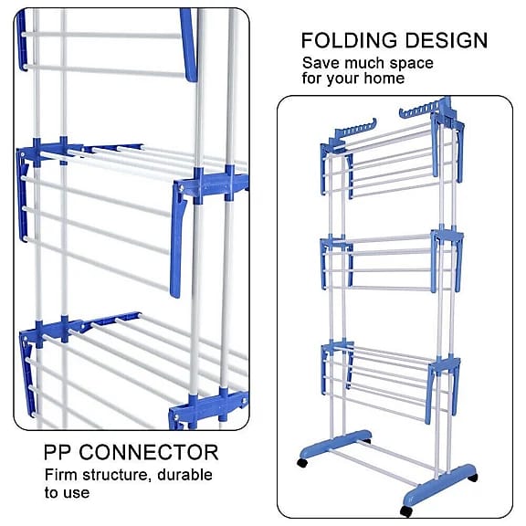 Folding 3 Layer Cloth Drying Rack Stand, Laundry Hanger Stand Indoor, Outdoor