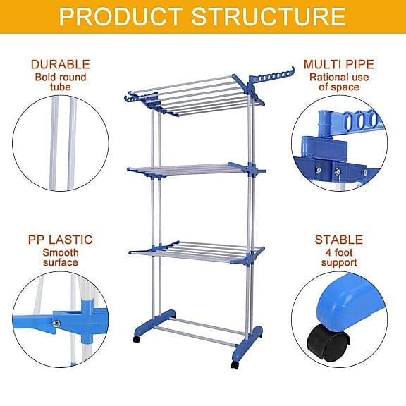 Folding 3 Layer Cloth Drying Rack Stand, Laundry Hanger Stand Indoor, Outdoor