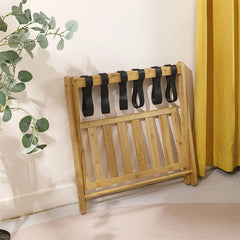 Folding Wooden Luggage Holder Rack, Suitcase Stand with Storage Shelf