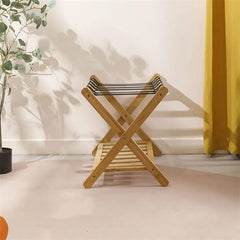 Folding Wooden Luggage Holder Rack, Suitcase Stand with Storage Shelf