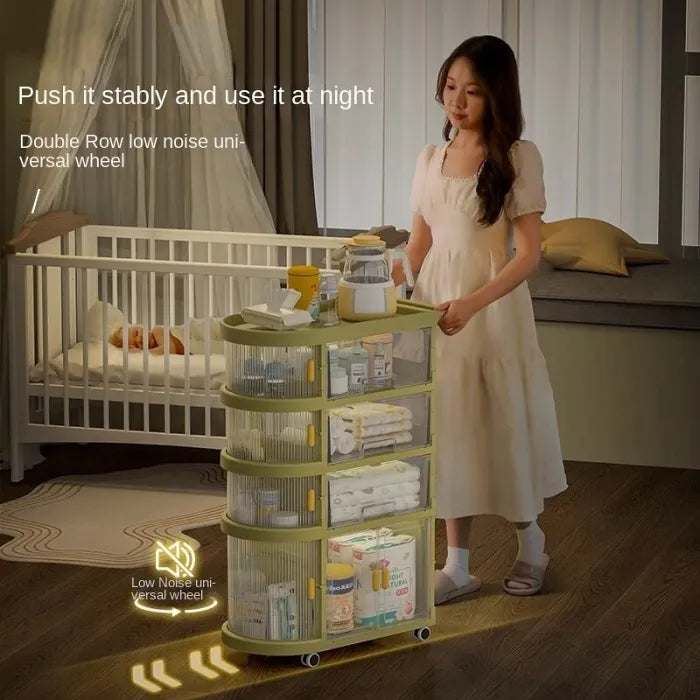 Multi-Layer Folding Trolley Storage Rack, Movable Storage Cabinet