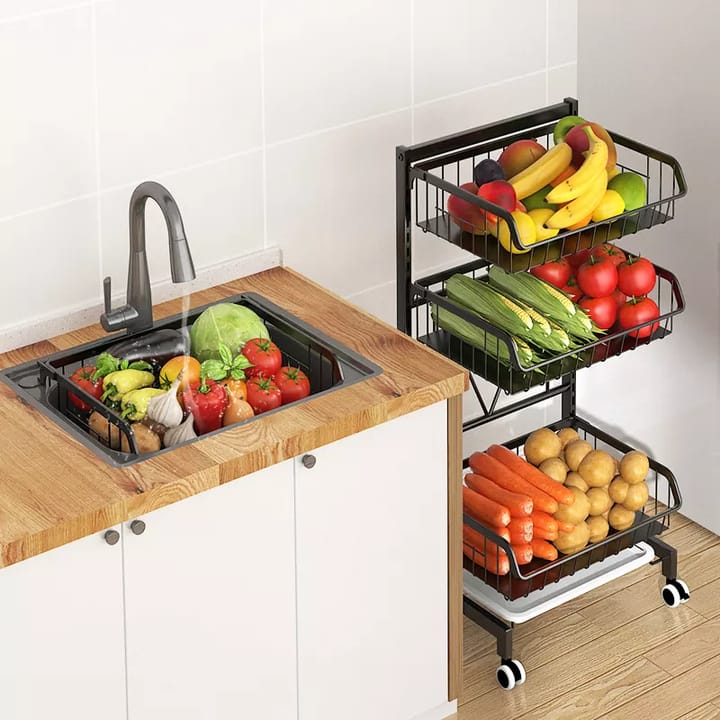 Adjustable Fruit Vegetable Basket Cart - Stackable Home Storage Rack for Kitchen