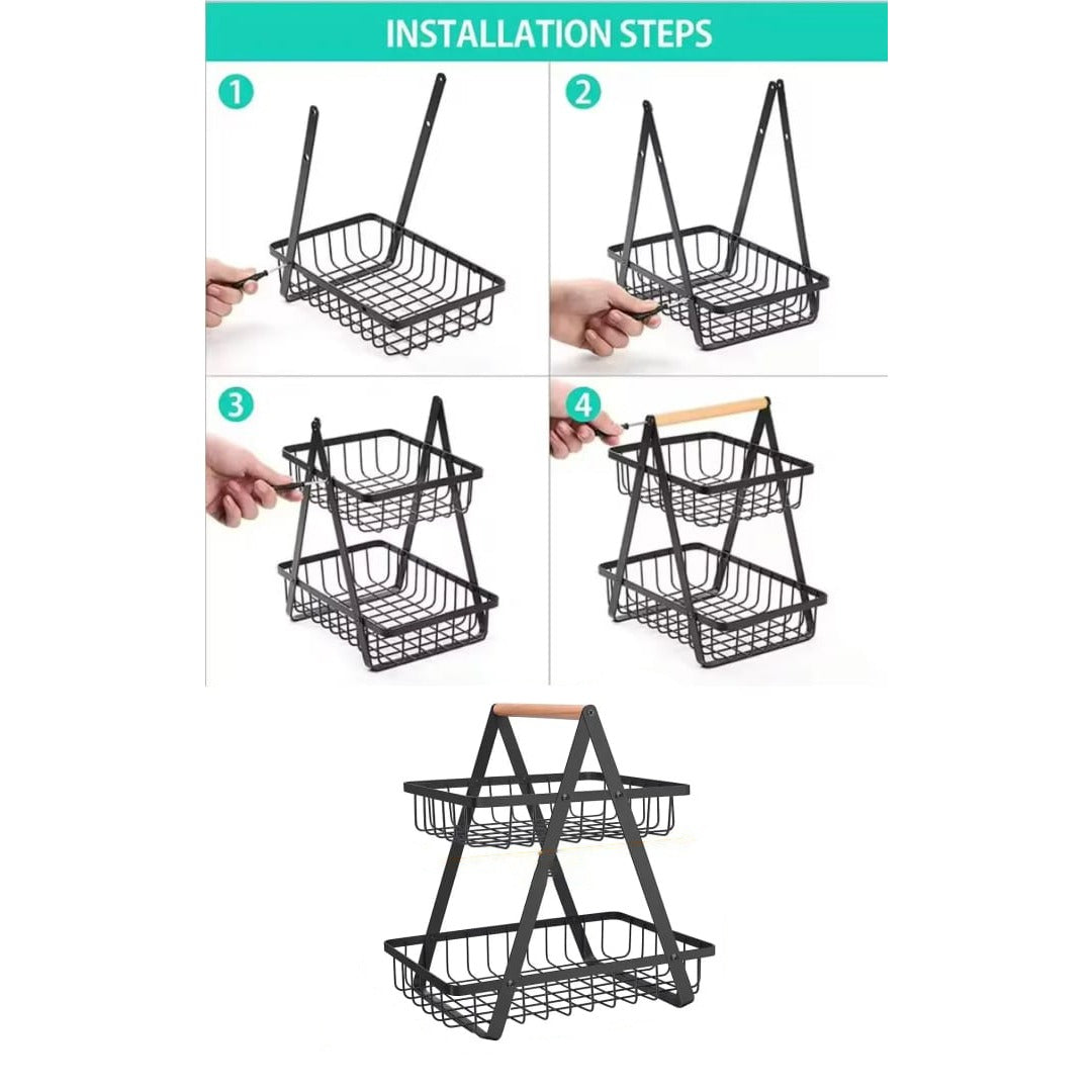 Multi-tier Countertop Fruit Vegetable Storage Basket Rack Shelf, Fruit Display Stand