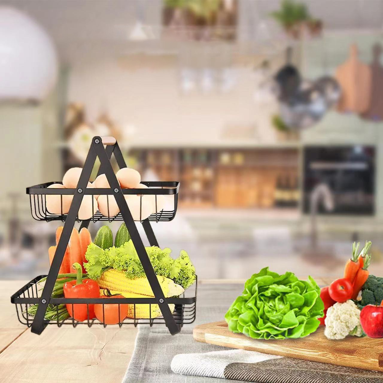Multi-tier Countertop Fruit Vegetable Storage Basket Rack Shelf, Fruit Display Stand