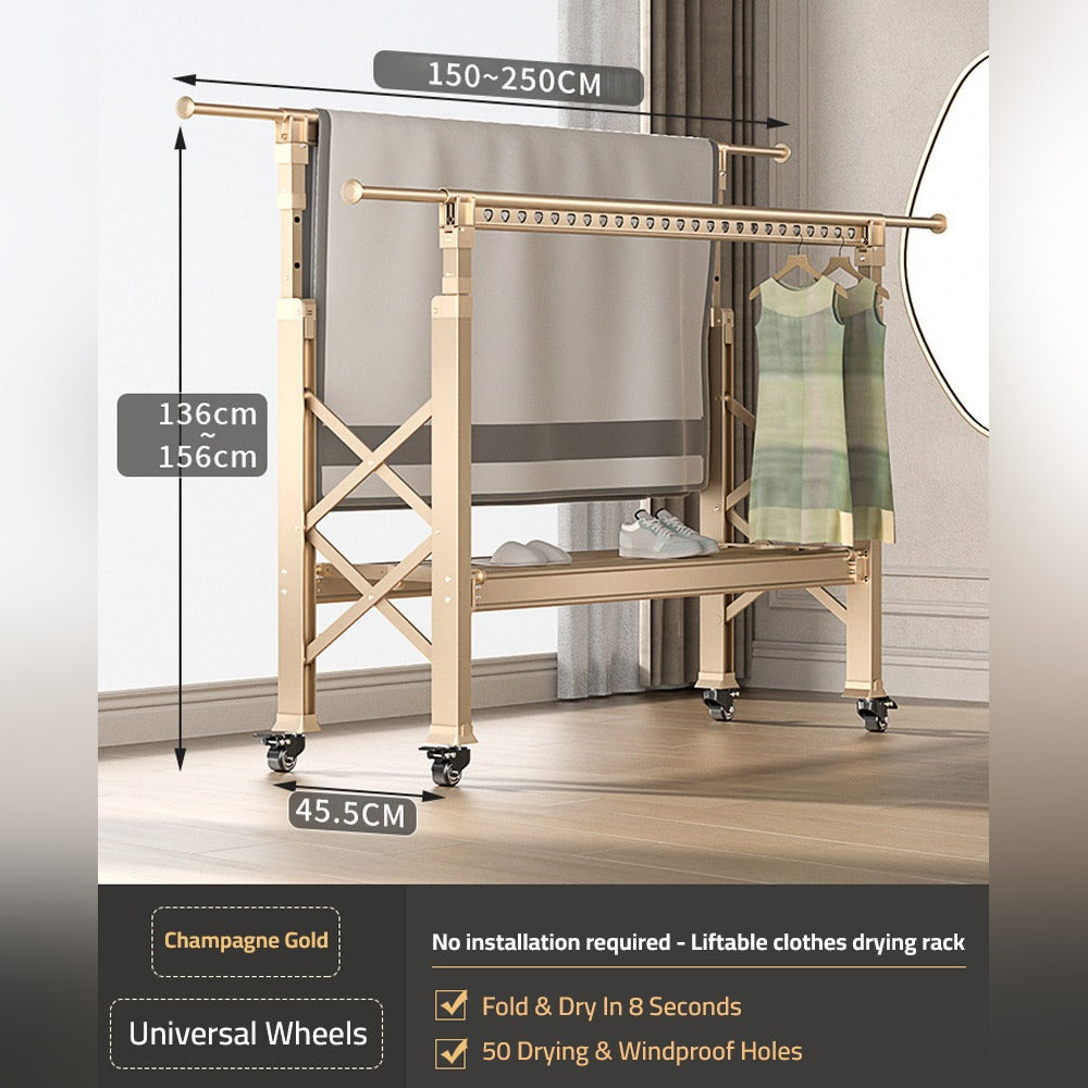 Double Rod Cloth Drying Stand, Movable Garment Display Stand For Home