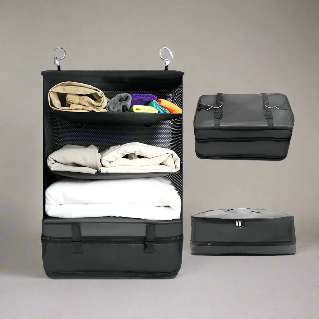 Hanging Travel Shelf Organizer, Luggage Packing Cube Bag, Collapsible Garment Storage Organizer