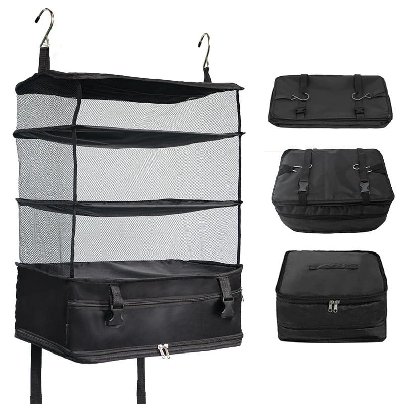 Hanging Travel Shelf Organizer, Luggage Packing Cube Bag, Collapsible Garment Storage Organizer