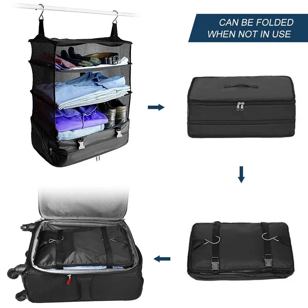 Hanging Travel Shelf Organizer, Luggage Packing Cube Bag, Collapsible Garment Storage Organizer