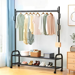Heavy Duty Clothes Organizer Hanger Rack, Movable Cloth Display Stand with Lower Storage Shelf
