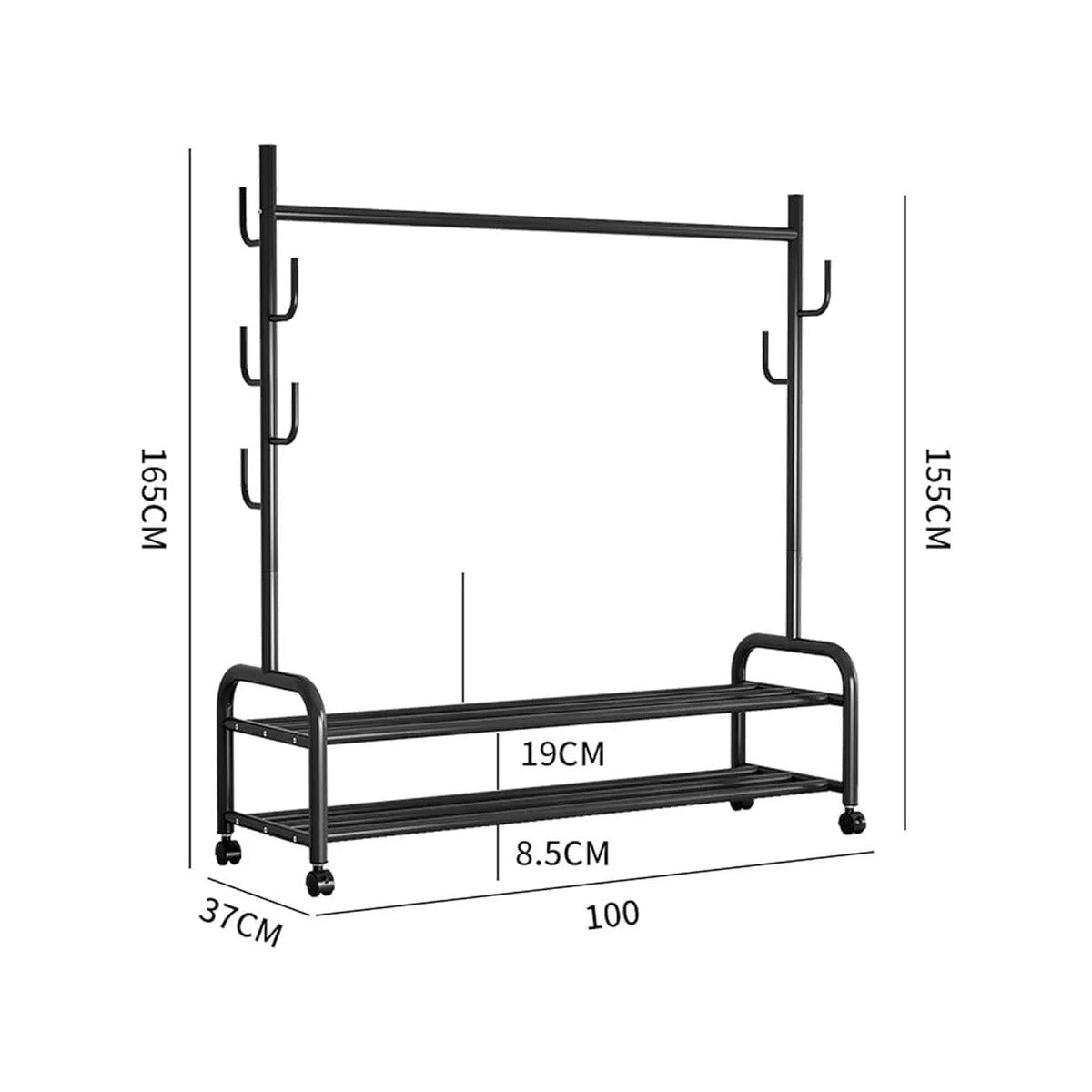 Heavy Duty Clothes Organizer Hanger Rack, Movable Cloth Display Stand with Lower Storage Shelf