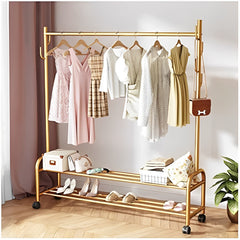Heavy Duty Clothes Organizer Hanger Rack, Movable Cloth Display Stand with Lower Storage Shelf