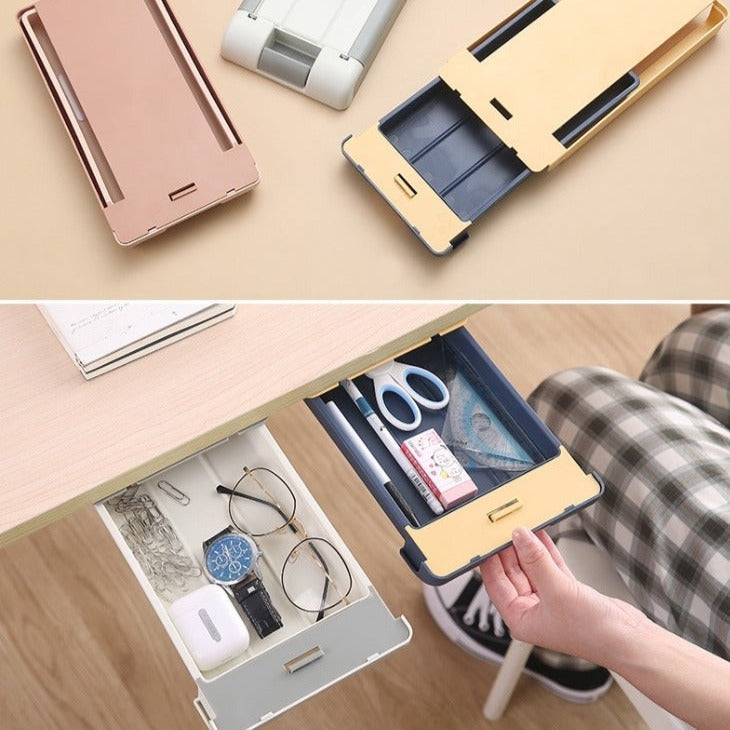 Hidden Drawer Pencil Rack - Self-Adhesive Under Table Storage Box Tray for Student Office Use