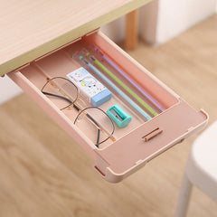 Hidden Drawer Pencil Rack - Self-Adhesive Under Table Storage Box Tray for Student Office Use
