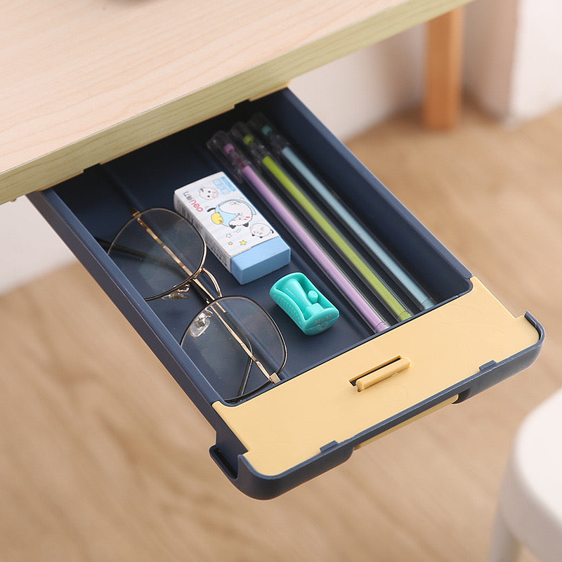 Hidden Drawer Pencil Rack - Self-Adhesive Under Table Storage Box Tray for Student Office Use