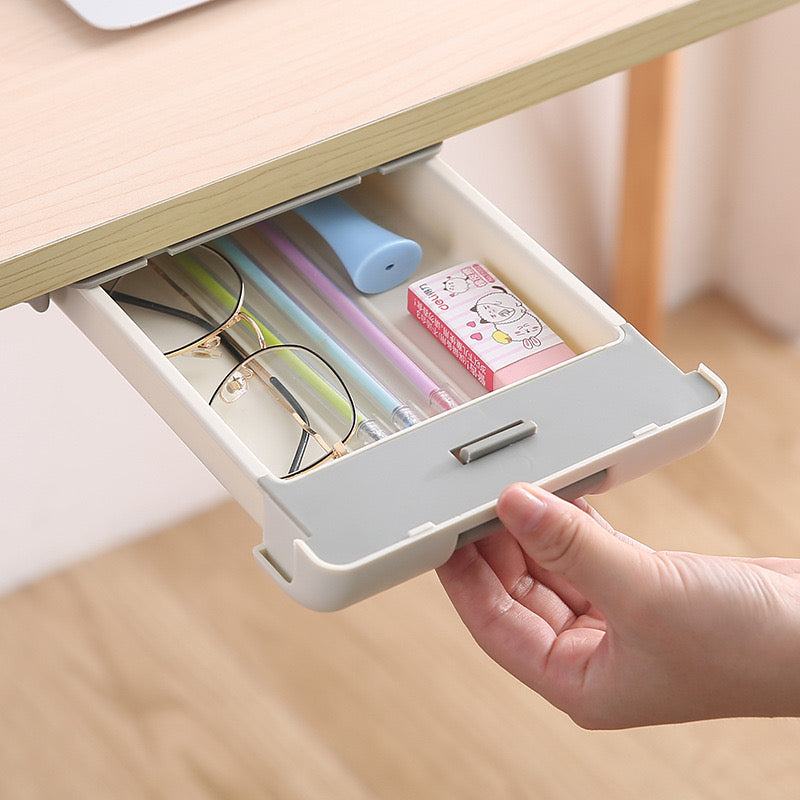 Hidden Drawer Pencil Rack - Self-Adhesive Under Table Storage Box Tray for Student Office Use
