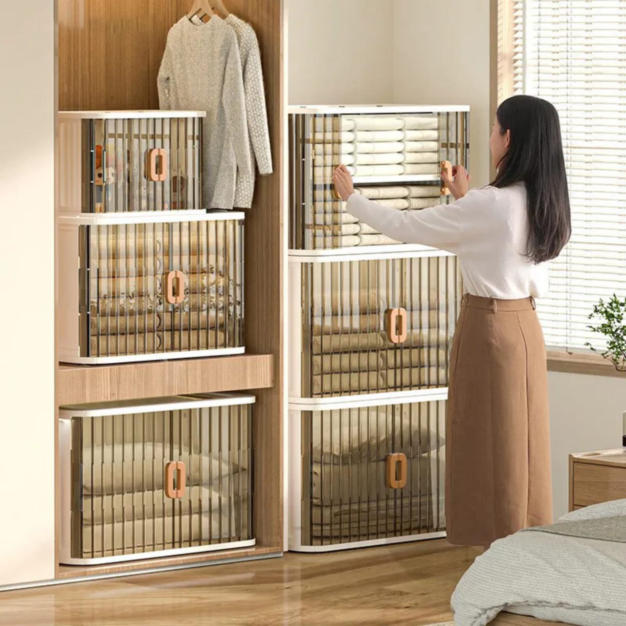 Home Storage Bins, Stackable Closet Organizer Box, Multi-functional Household Storage Container Rack Shelf