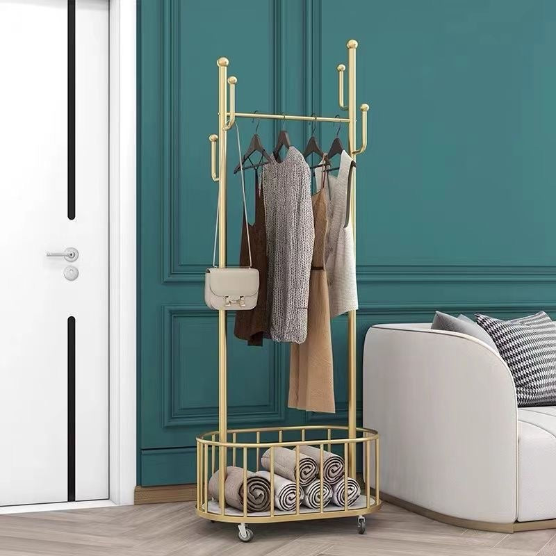 Classic Minimalist Modern Metal Clothing Stand Wardrobe Garment Storage Rack with Wheel