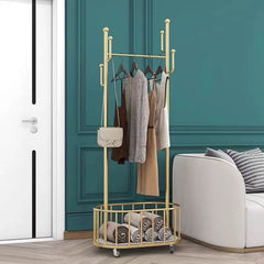 Classic Minimalist Modern Metal Clothing Stand Wardrobe Garment Storage Rack with Wheel