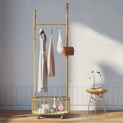 Classic Minimalist Modern Metal Clothing Stand Wardrobe Garment Storage Rack with Wheel
