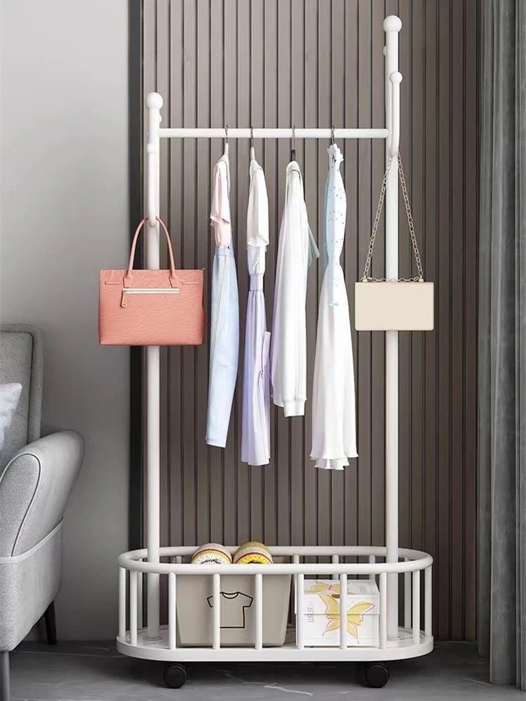 Classic Minimalist Modern Metal Clothing Stand Wardrobe Garment Storage Rack with Wheel