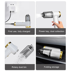 Portable Wireless Handheld Vacuum Cleaner, Strong Suction with LED Light, 3 In 1 Suction Nozzle