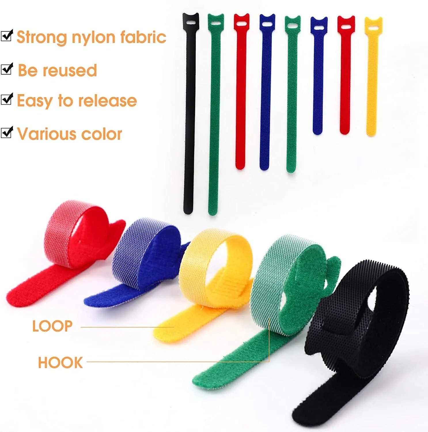 10Pcs Reusable Wire and Cable Ties Strap - Adjustable Cord Organizers for Home and Office