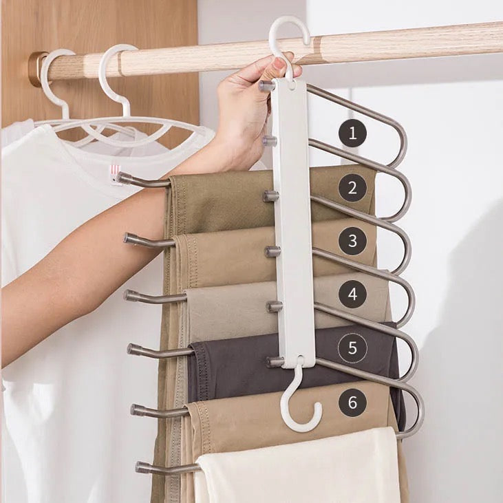 Space Saving Wardrobe Hanger, 6 Bars Multi-functional Cloth Pant Shawl Hanger