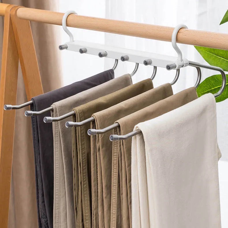 Space Saving Wardrobe Hanger, 6 Bars Multi-functional Cloth Pant Shawl Hanger