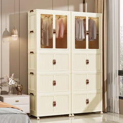 Portable Folding Storage Cabinet with Wheels, Baby Kid Clothing Toy Wardrobe