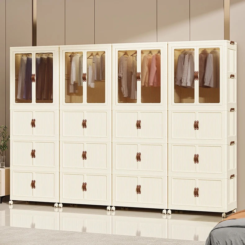 Portable Folding Storage Cabinet with Wheels, Baby Kid Clothing Toy Wardrobe