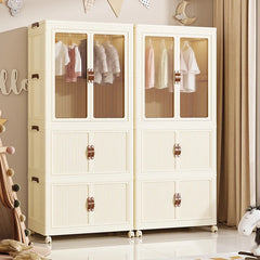 Portable Folding Storage Cabinet with Wheels, Baby Kid Clothing Toy Wardrobe