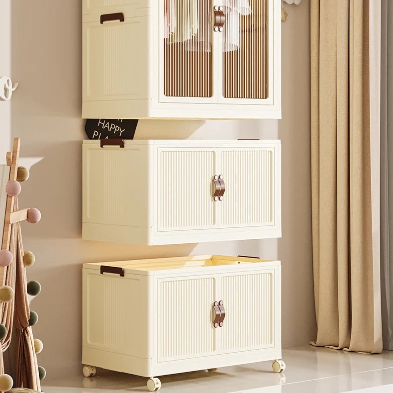 Portable Folding Storage Cabinet with Wheels, Baby Kid Clothing Toy Wardrobe