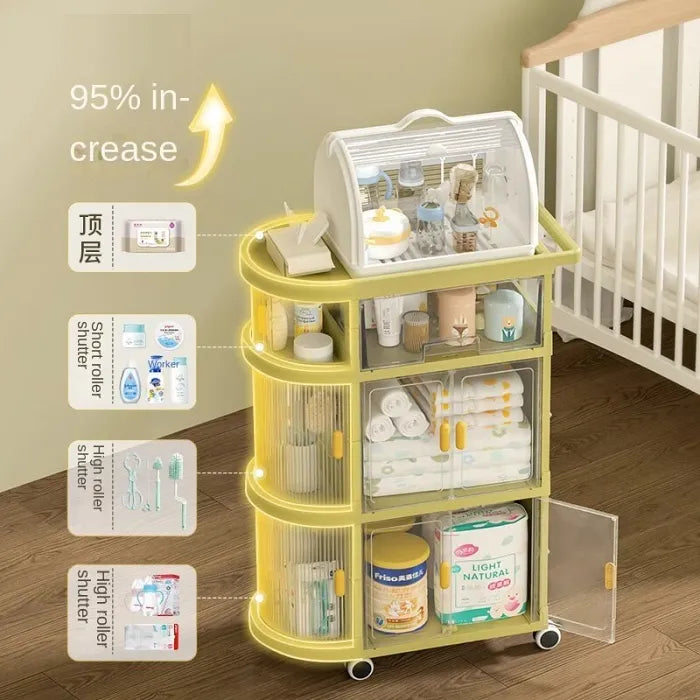 Multi-Layer Folding Trolley Storage Rack, Movable Storage Cabinet
