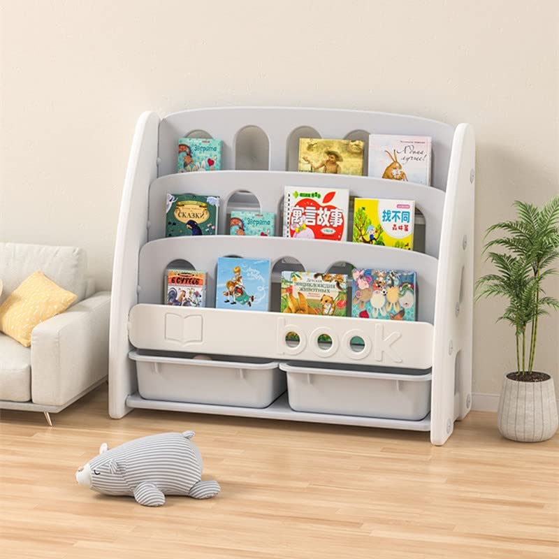 Kids Bookshelf Display Stand, Multi -Layer Bookcase with Storage Bins for Children Room