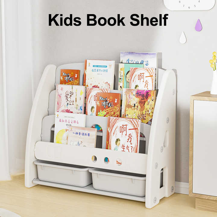 Kids Bookshelf Display Stand, Multi -Layer Bookcase with Storage Bins for Children Room
