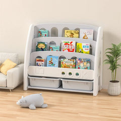 Kids Bookshelf Display Stand, Multi -Layer Bookcase with Storage Bins for Children Room