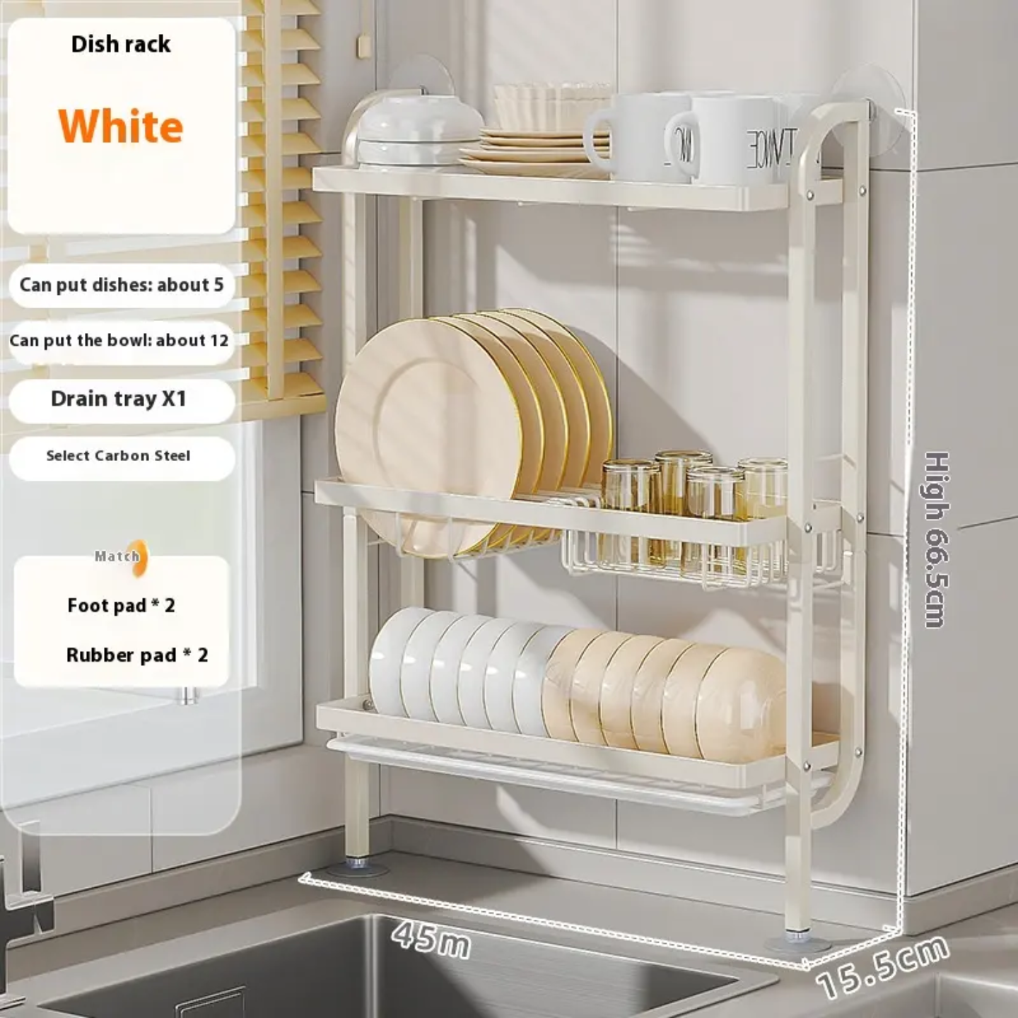 Kitchen Dish Storage Rack, Countertop Dish Drying Organizer Stand for Plates, Cups & Utensils