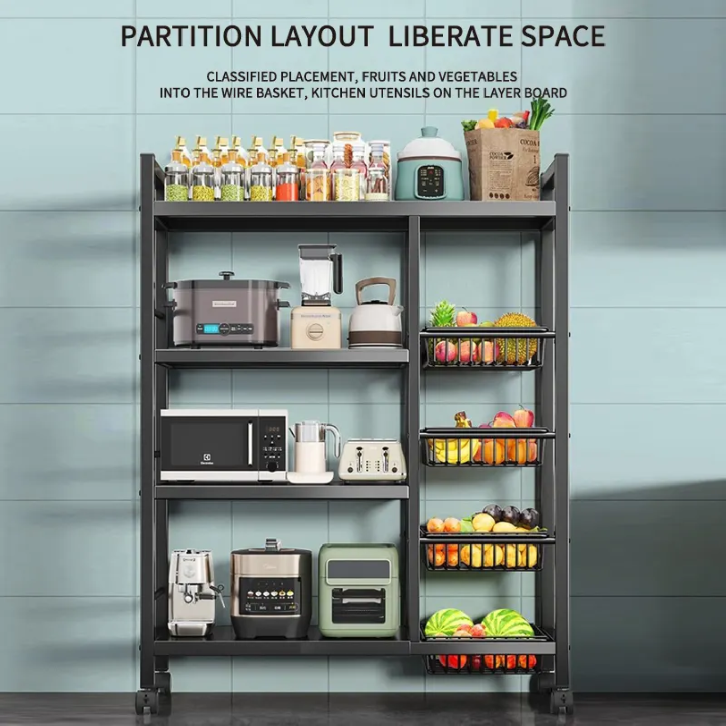 Multi-Tier Kitchen Storage Rack – Household Organizer Shelf with Mesh Baskets
