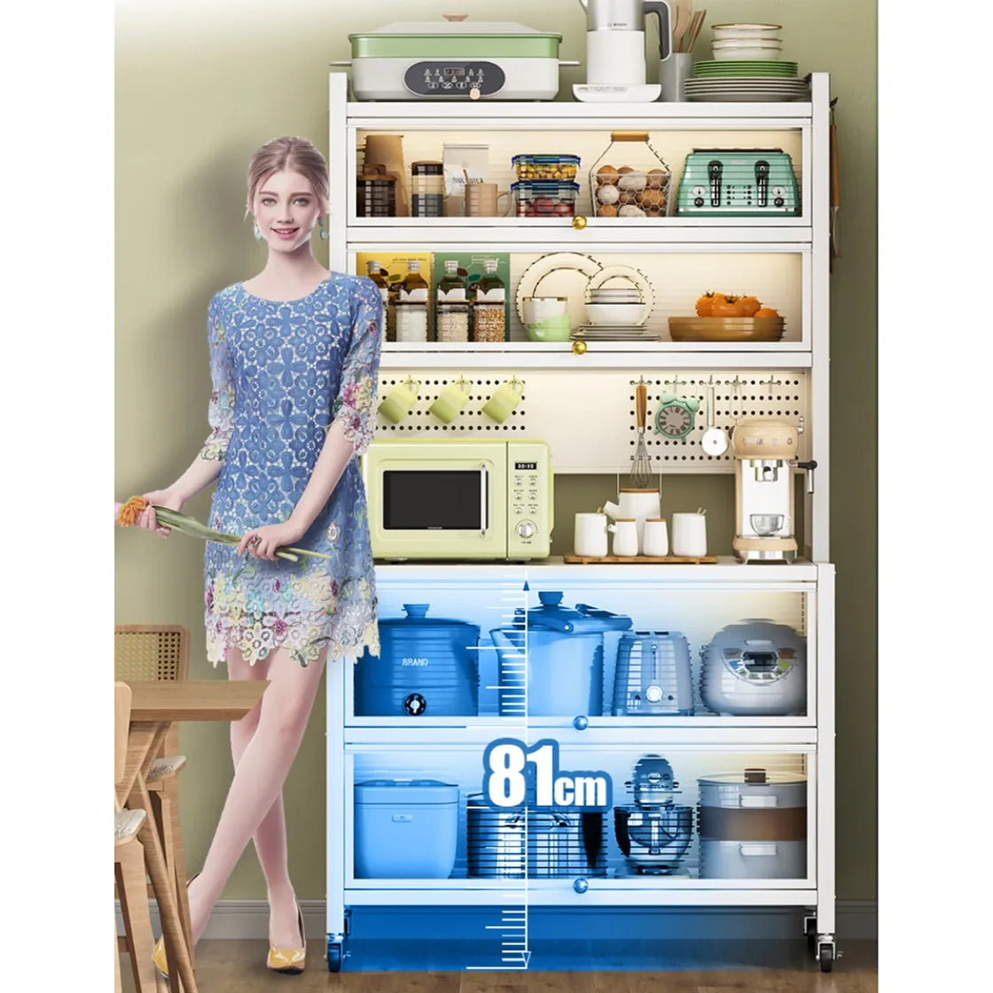 Kitchen Storage Pantry Cabinet Sideboard Cupboard Quick Assembly Storage Rack with Door