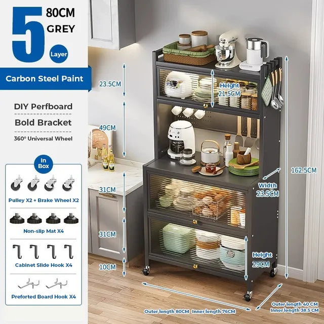 Kitchen Storage Pantry Cabinet Sideboard Cupboard Quick Assembly Storage Rack with Door