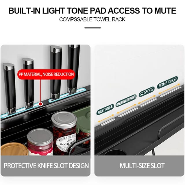Wall- Mounted Kitchen Storage Rack, Multi-Purpose Kitchen Holder Spice, Spoon, Knife, Kitchen Towel Organizer