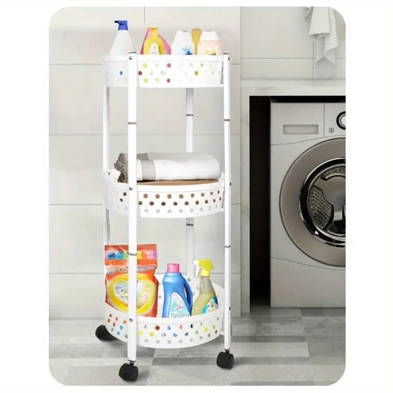 3 Layer Kitchen Trolley, Rolling Utility Cart, Foldable Kitchen Storage Rack