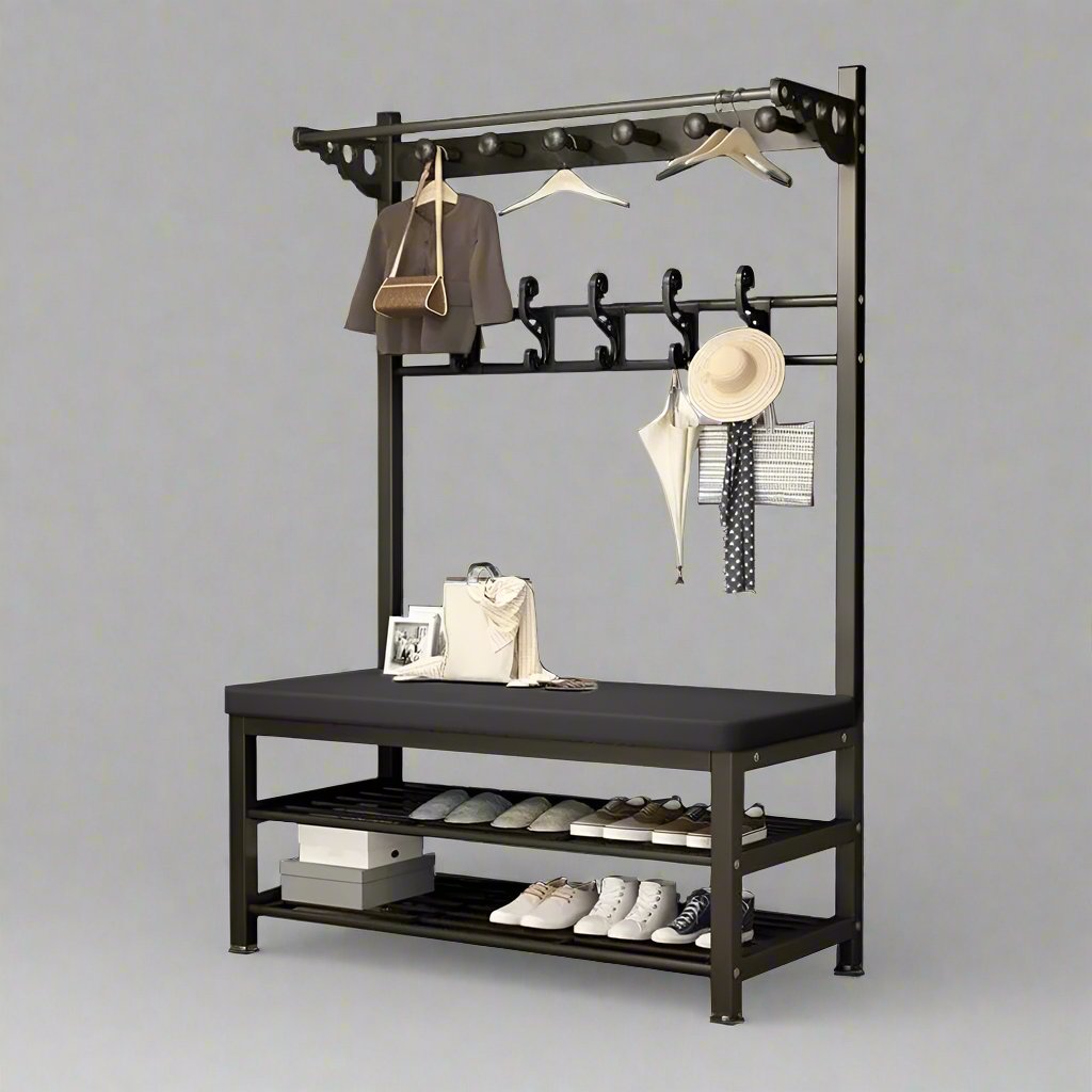 Large Coat Stand Hanger with Shoe Rack Bench, Entryway Storage Bench With Hooks
