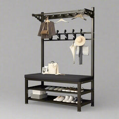 Large Coat Stand Hanger with Shoe Rack Bench, Entryway Storage Bench With Hooks
