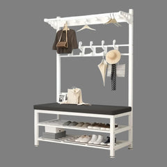 Large Coat Stand Hanger with Shoe Rack Bench, Entryway Storage Bench With Hooks