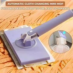 Mini Flat Mop, Floor Cleaning Mop with Replaceable Cloth/ Wipes, Automatic Clip Cloth Hands-free Sweeper Mop